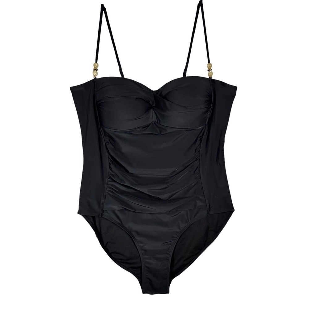 NEW Nicole Miller Ruched‎ Black One Piece Swimsuit Plus 3X Tummy Control Beaded